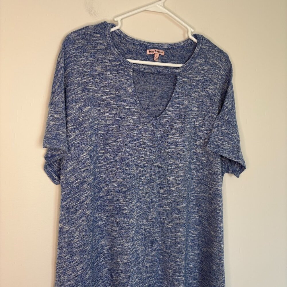 JUICY COUTURE Heather Blue V-Neck Knit Top Womens L Stretch Asymmetrical